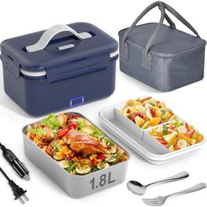 Vabaso Electric Lunch Box Food Heater, 1.8L/61oz Heated Lunchbox for Adults Work/Home Car/Truck, Food Warmer Heating Lunchboxes with Removable Container, 100W