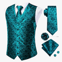 Hi-Tie Mens Silk Suit Vest Jacquard 5PCS Necktie Pocket Square Cufflinks Lapel Pin Formal Wedding Tuxedo
L