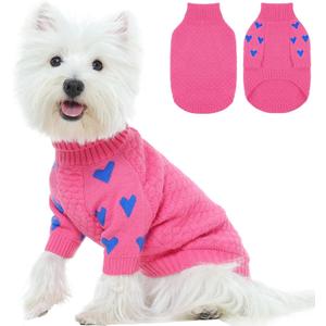 Kuoser Dog Sweater,Soft Small Dog Sweaters Thermal Cable Knit Puppy Sweater, Turtleneck Thick Christmas Pet Sweaters, Cold Weater Doggie Winter Clothes Dogs Outfit Girl Boy for Fall Xmas, Pink S