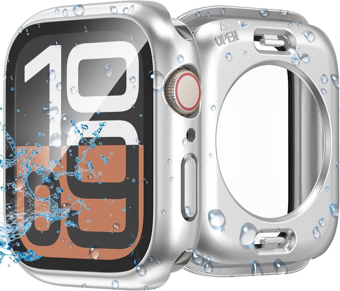 YIJDACASE [3 in 1] Waterproof Case for Apple Watch Series 11/10 46mm,Built-in Tempered Glass Screen Protector,360 Full Coverage PC Bumper,Sensitive Touch Protective Cover,Silver