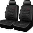 CAR PASS Quilting Leather Seat Cover Two Front Seats Only, Universal Fit Automotive Front Seat Covers Waterproof Deluxe PU Premium Vinyl Luxury for Cars Sedan Van SUV Airbag Compatible 2 Pieces,Black