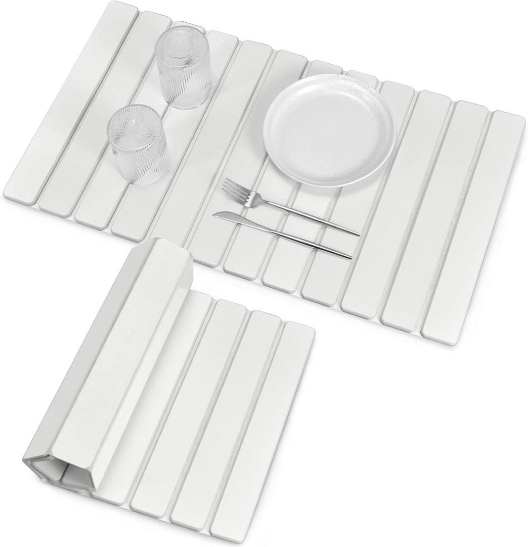 Extral Large Stone Dish Drying Mats for Kitchen Counter, 28"(L)16"(W), Collapsible Quick Drying Dish Mats, Eco-Friendly Absorbent Diatomaceous Earth Mat for Dishes Cups Bottles, Match Any Countertop