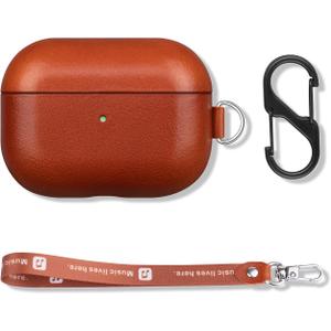 Portable Case for AirPods Pro, Vintage Leather AirPods Pro Case with Strap and Clip, Cover with Protective Microfiber Lining Design - Brown