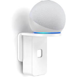 PlusAcc Wall Mount for Dot 5th Gen & Dot 4th Gen & Google Nest Mini, Space-Saving Outlet Holder Stand Shelf Hanger Accessories with Built-in Cable Management, No Drilling Required (White)