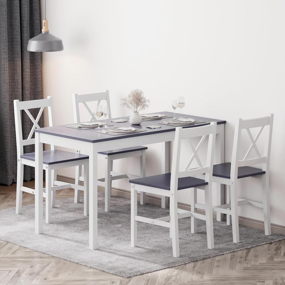 SogesHome 5-Pieces Dining Table Set, Kitchen Table and Chairs for 4, Kitchen Dining Room Table Set for Home, Restaurant, Grey&White