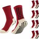 Aimery 4 Pairs Mens Grip Soccer Socks Non Slip Grippy Women Socks for Football Basketball Sports (Red)