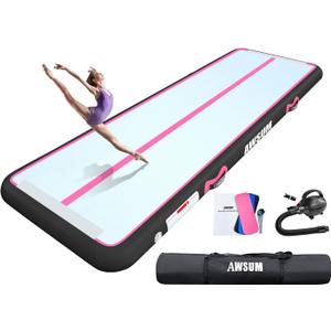 AWSUM Inflatable Air Gymnastics Mat 10ft/13ft/16ft/20ft/23ft Training mat 4/8 inches Thick tumbling mat with Electric Pump for Home/Gym/Outdoor (Pink/Black)