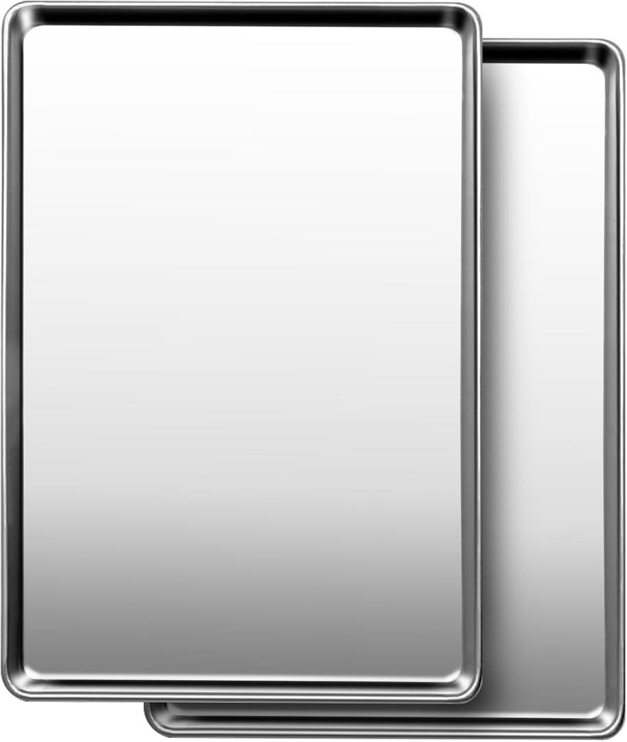 Commercial Quality Baking Sheet Pan Set, Natural Stainless Steel Cookie Sheet, Warp Resistant Nonstick Baker's Half Sheet Pan, Large Thick Cookie Tray Pans for Baking, Roasting, 2 Pack, 18X13Inch