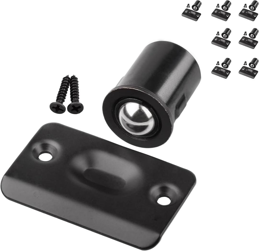 HOMOTEK 8 Pack Drive in Ball Catch with Strike Plate for Closet Doors, Black, 13/ 16 Inch x 1-1/ 8 Inchs, Die-cast, Adjustable Tension Ball