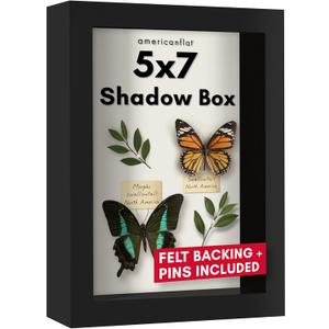 Americanflat 5x7 Shadow Box Frame with Shatter-Resistant Glass - Silhouette Collection - Small Shadow Box Display Case for Tabletop and Wall Display - Black with Soft Felt Back