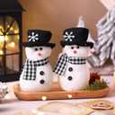 2 Pcs Winter Snowman Plush Toys 6'' Snowman Figurines with Black and White Checkered Scarf Christmas Snow Man Table Centerpieces for Holiday Winter Home Table Fireplace Decor