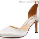 ELEGANTPARK Heels for Women Pointed Toe High Heel Pumps Satin Ankle Strap Wedding Bridal Evening Party Dress Shoes (6, Ivory)