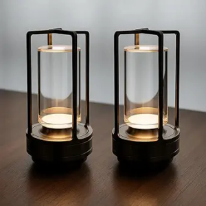 Klarako Crystal Lantern Lamp – Modern Cordless Rechargeable Bedside & Outdoor Light, Portable Wireless Lamp – Dimmable Touch Control – Luxury Living Room & Hotel-Style Lighting (Black, 2-Pack)