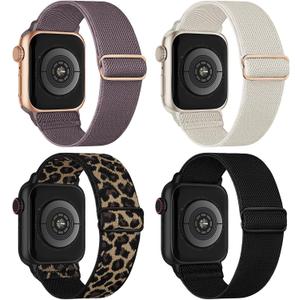 4 Pack Stretchy Solo Loop Compatible with Apple Watch Bands  Women Men, Sport Nylon Elastic Straps Wristbands for iWatch 38mm/40mm/41mm/42mm(series 11/10)