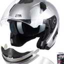LEM Modular Motorcycle Helmets for Adults, Full Face Motorcycle Helmets for Men, Detachable Chin Guard, DOT Approved, Anti-Fog PINLOCK & DVS Dual Vision, Double D Lock, Quick Series(Silver, XX-Large)