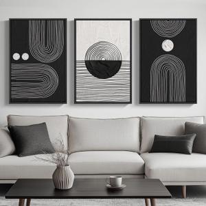 Framed Black and White Boho Wall Art for Living room, Large Black Abstract Geometric Artwork for Walls Mid-Century Modern Pictures Minimalist Bohemian Wall Art for Hallway Office Wall Decor 30x60 Inch