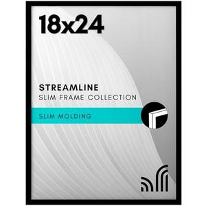 Americanflat 18x24 Poster Frame with Polished Plexiglass - Streamline Collection - Thin Border Picture Frame for Wall Display - Hanging Hardware Included - Black
