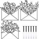 3 Pcs Envelope Flower Wall Art Decor Black Metal Wall Sculpture Decor Hanging Iron Flowers Bedroom Bathroom Art Flower Line Sculpture Minimalist Decoration, 9.84 x 9.84 Inch