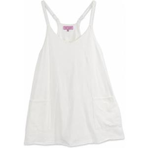 Simply Southern Women's Tara Dress with Racerback, Front Patch Pockets, Inside Romper (White, M)