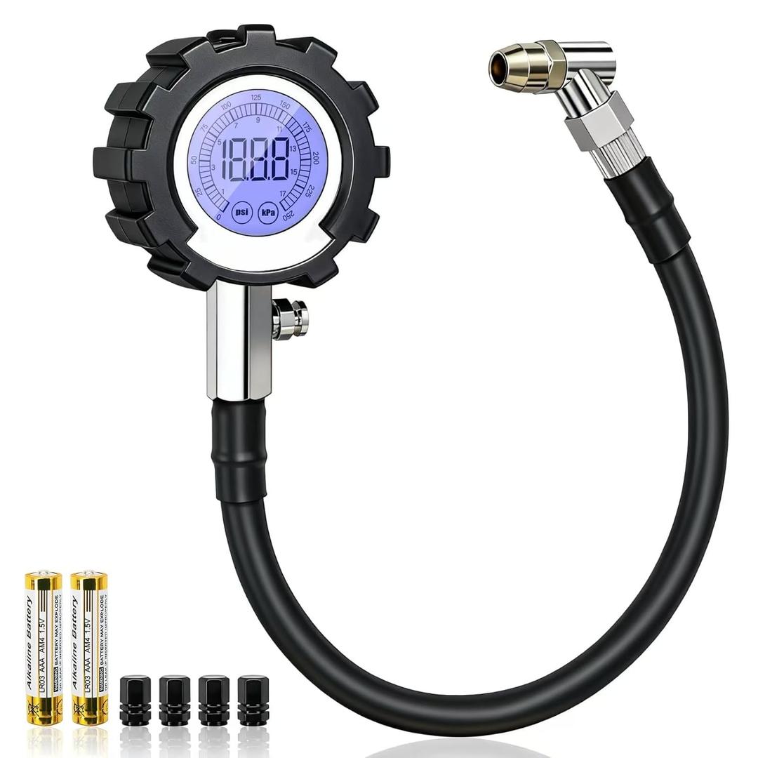 Digital Tire Pressure Gauge, 3-250 PSI Tire Gauges with Easy Read Extra-Large Backlit LED Screen for Car, Truck, Motorcycle, Bicycle Tire Pressure, Calibrated to ANSI B40.7 Grade 2A