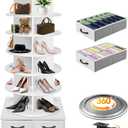 RUNSUNSPRI 7 Tier Rotating Shoe Rack, 360° Revolving Free Standing Shoe Organizer, Multifunctional Storage Revolving Shoe Rack Tower, Spinning Shoe Display Lazy Susan (White)