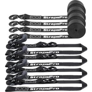 Ratchet Straps, 1.5'' x 16FT - 4400lb Break Strength Tie Down Strap Ratchet Heavy Duty, 4 Pack Cargo Straps Ratcheting with Integrated Soft Loops Truck Strap for Motorcycle, Car, ATV, UTV (Black)
