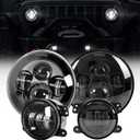 Round LED 7 Inch Headlights+4 Inch Fog Lights with Hi/Lo Beam DOT Approved H6024 LED Headlights Compatible with Jeep Wrangler 97-2017 JK TJ LJ, Plug & Play