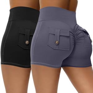 2 Pack Women Scrunch Butt Workout Shorts with Pockets V Waist Athletic Gym Biker Shorts for Women Yoga Booty Bottoms (Medium, Black Gray) 2 Pack Women Scrunch Butt Workout Shorts with Pockets V Waist Athletic Gym Biker Shorts for Women Yoga Booty Bottoms (Medium, Black Gray)