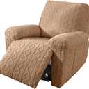 vctops 4 Pieces Geometric Jacquard Plush Recliner Slipcovers Soft Fuzzy Fluffy Sofa Couch Cover Anti-Slip Furniture Protector with Elastic Bottom for Kids Cats Dogs(Brown,1 Seat)