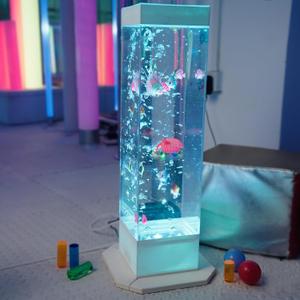 32 Inch 8-Color Changing Sensory Bubble Fish Lamp, Aquarium with 12 Artificial Fish for Home Decor, Mood Lighting - Ideal for Kids, Adults, and Sensory-Friendly Relaxation
