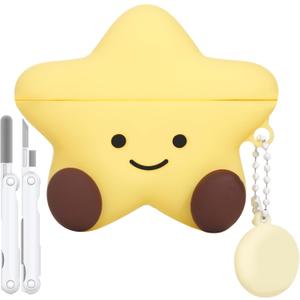 Cute Case Compatible with AirPods Pro 3 Case 2025,Kawaii Funny 3D Cartoon AirPods Pro 3rd Genaration Case,Star Shape Silicone Protective Cover with Cleaner Kit and Keychain for Women Girls-Yellow