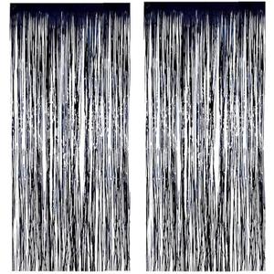 3 ft x 8 ft Black Foil Curtains Metallic Foil Fringe Curtain for Birthday Halloween Party Photo Backdrop Wedding Event Decor (Black, 2 Pack)