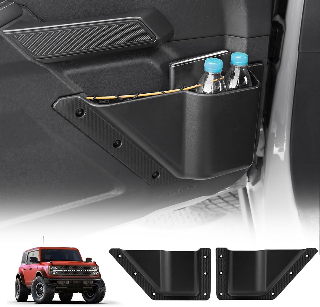 Front Door Storage Pockets for Ford Bronco 2021-2026, 4PCS Front Door Side Organizer Box Storage Expansion Interior Cup Holder Accessories fit Bronco 2/4-Door, Not for Sports
