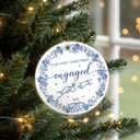 3 x First Christmas Engagement Ornament Gifts for Couples, Blue 2025 Engaged Ornaments for Christmas Tree, Ceramic