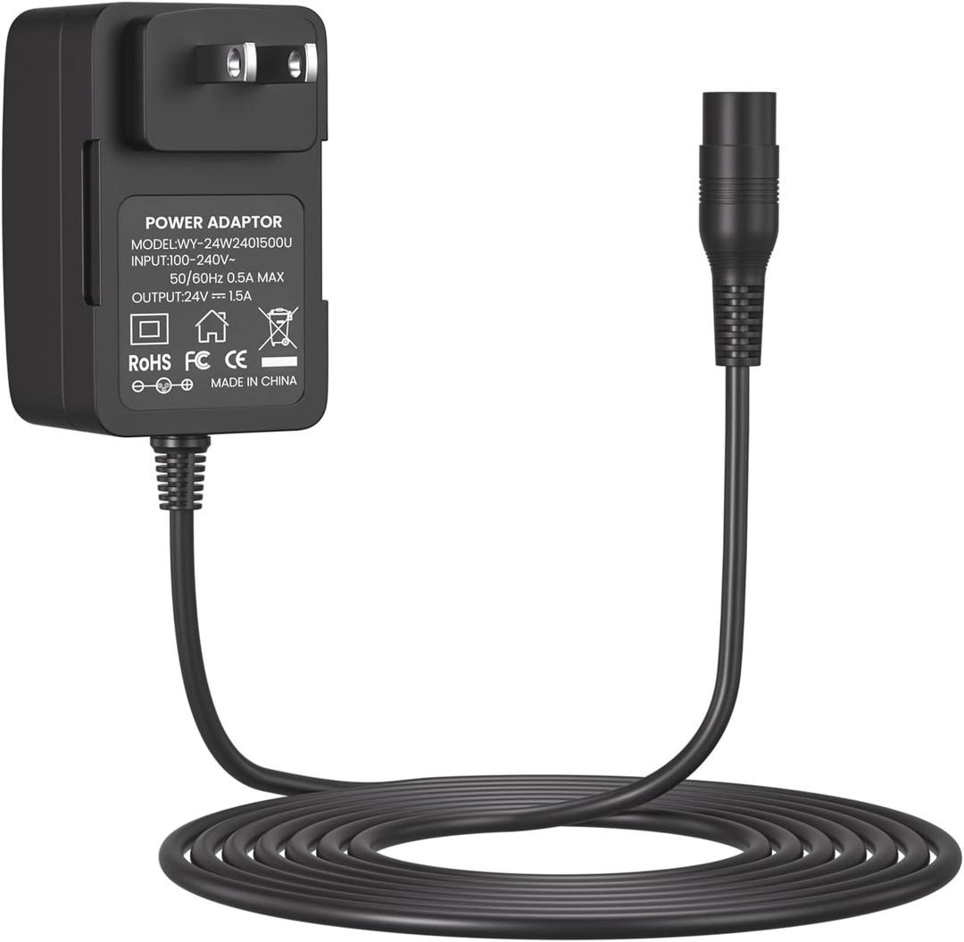 Electric Scooter Charger for Razor E300, E200, E100, PR200, MX350, Dirt Quad, Pocket Mod, Sports Mod, Go Kart Connector - 3-Prong Inline Female Battery Power Cord 24V 1500mA Adapter Cable