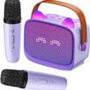Mini Karaoke Machine for Kids Adults (2025 Upgraded), Portable Bluetooth Speaker with 2 Wireless Mics, Built-in Phone Holder and Emoji Animation, Birthday Gift for Boys Girls 3-12 Home Karaoke Party