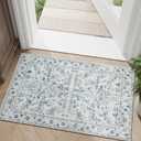 jinchan 2x3 Washable Rug for Entryway - Vintage Floral Ultra-Thin Low Pile Soft Small Non Slip Distressed Indoor Door mat Accent Area Rug for Entrance Kitchen Bathroom Bedroom (2x3ft,Blue)
