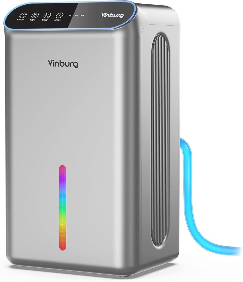 Dehumidifiers for Home (85 OZ Water Tank, 800 sq.ft) Quiet Small Dehumidifier for Basement Bedroom Bathroom with Drain Hose, 3 Gear Timer, Sleep Mode, Auto Shut Off, 7 Color Ambient Light (Black Sliver)