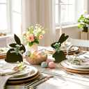 Thyle 2 Pcs Easter Bunny Wooden Signs Wooden Bunny Decorations with Bow Rustic Rabbit Shape Table Centerpiece Signs for Tables Tiered Tray Easter Gifts (Elegant,Moss Green)