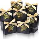 DOYIDE 120 Pack Small Thank You Gift Bags, 4.5x1.8x3.9in Party Favor Bags with Bow Ribbon, Mini Paper Gift Bag with Gold Foil Printed, Black Treat Boxes for Birthday Wedding Bridal Baby Shower