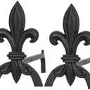 Fireplace Andirons for Wood Burning Fireplaces, Heavy Duty Cast Iron & Steel, Black Modern Iris Shape Decorative Andirons, Elevates Logs for Better Airflow