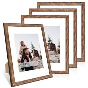 ccdcc 11x14 Picture Frame Set of 4, 11 x 14 Wood Photo Frames with Mat for 8x10, Natural Wooden Frame with Real Glass Cover for Wall and Tabletop Display,Rustic Brown