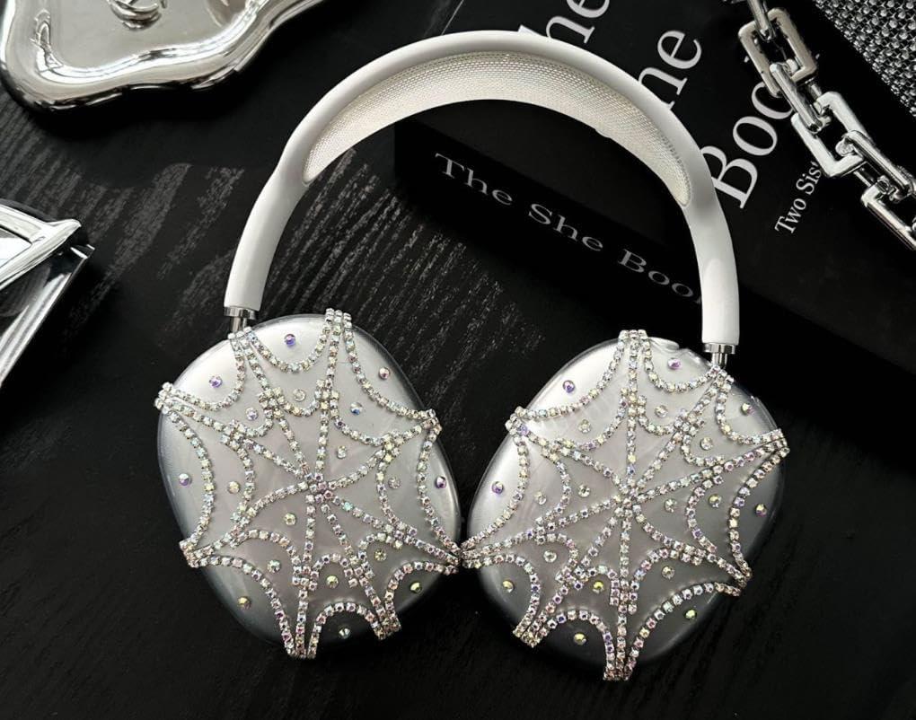 Case Cover for AirPods Max, Ear Cups Case Anti-Scratch, Cover Ultra Protective Shinning Glitter Decoraion for Apple AirPods Max (2024/2020) (Spider Web)