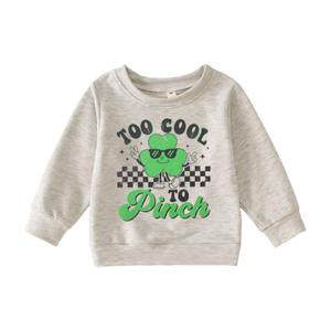 Ritatte Toddler St. Patricks Day Shirts for Boys Funny Too Cool to Pinch Letter Sweatshirt Lucky Shamrock Fall Pullover Tops(Grey,5-6T(120))