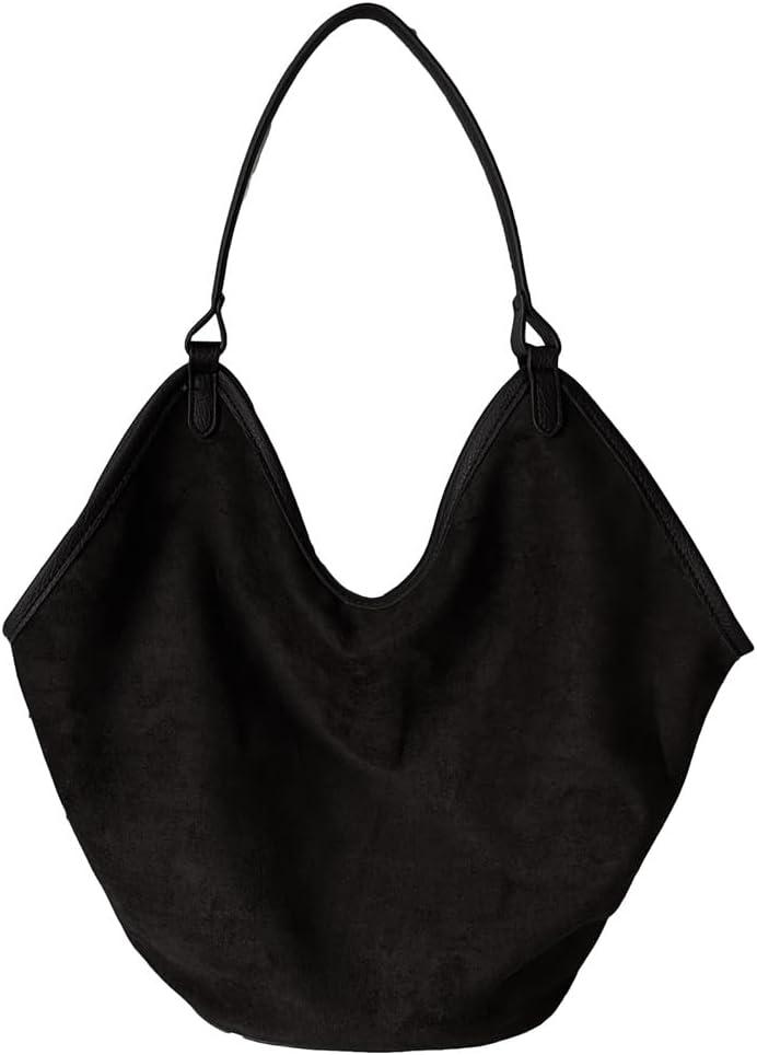 Vintage Suede Shoulder Bags for Women Large Bucket Tote Purse Handbags Slouchy Commuter Underarm Satchel 2025 (Black)