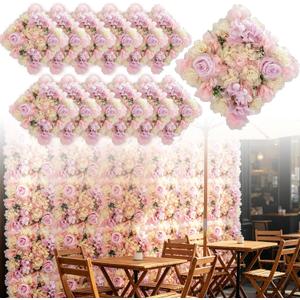 Flower Wall Backdrop, 12PCS 13.8 * 13.8IN Faux Flower Wall Panels for Indoor Outdoor Decor, Floral Backdrop for Birthday Party Wedding Garden Home (Light Pink 1, 13.8”x13.8” (12pcs))