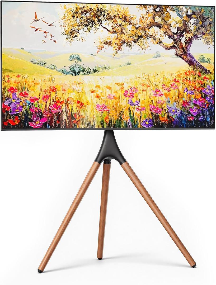 Artistic Easel TV Stand for 43-65 Inch TVs, 180° Swivel Tripod TV Stand up to 88 lbs, Floor TV Mount with Cable Management for Bedroom, Living Room and Corner, Max VESA 600x400mm, Black Walnut