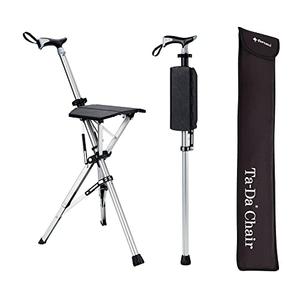 STEP2GOLD Ta-Da Chair, Portable Trekking Hiking Pole, Folding Walking Stick with Seat, Walking Cane with Chair, Foldable Chair, Lightweight Aluminum, Easy Carry and Storage, Anti-Slip (34.6") Black
