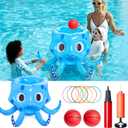 Sloosh Pool Toys, 2-in-1 Inflatable Float Water Game, Octopus Basketball Hoop Ring Toss Outdoor Swim Play, Toss Game Floating Swimming Pool Games for Kids Adults