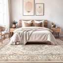 Washable Rug 11x14 Area Rugs: Boho Vintage Distressed Oriental Medallion Neutral Thin Large Rug Carpet for Living Room Bedroom Dining Room Home Office Decor - Beige